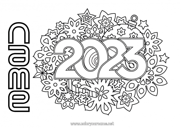 Coloring page to print 2023 Happy new year