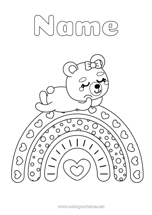 Colouring page to print Bear Animal Teddy Bear Rainbow Easy Colouring Pages Forest Animals