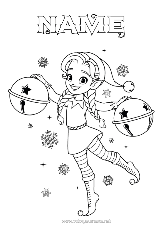 Colouring page to print Christmas Elves Bell Elf Colouring Pages Bells