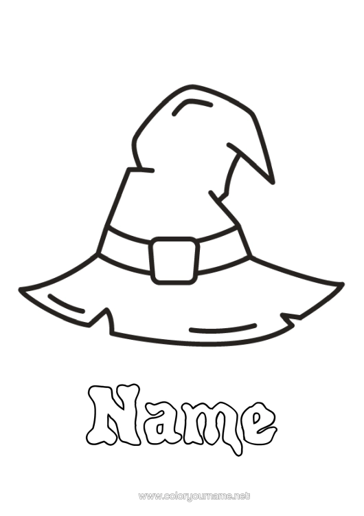Colouring page to print Witch Carnival Hat Easy Colouring Pages Magician Wizard's Hat