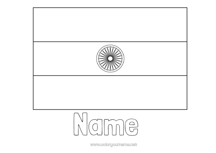Colouring page to print Geography Flag Country India
