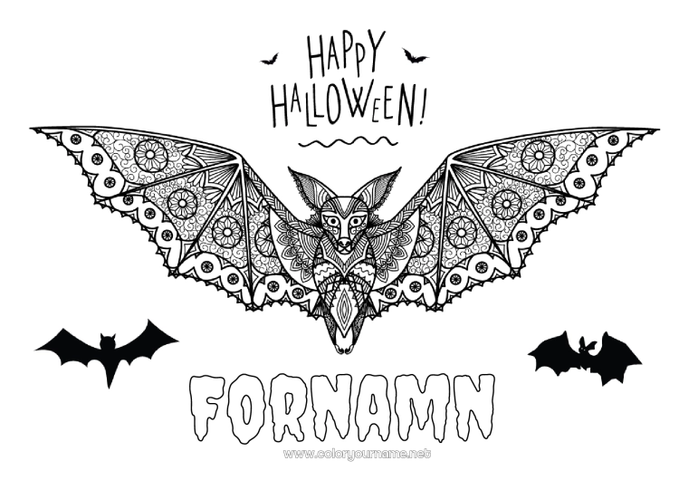Färgläggningssida att skriva ut Fladdermus Halloween Mandala Fåglar och flygande däggdjur Anmälan