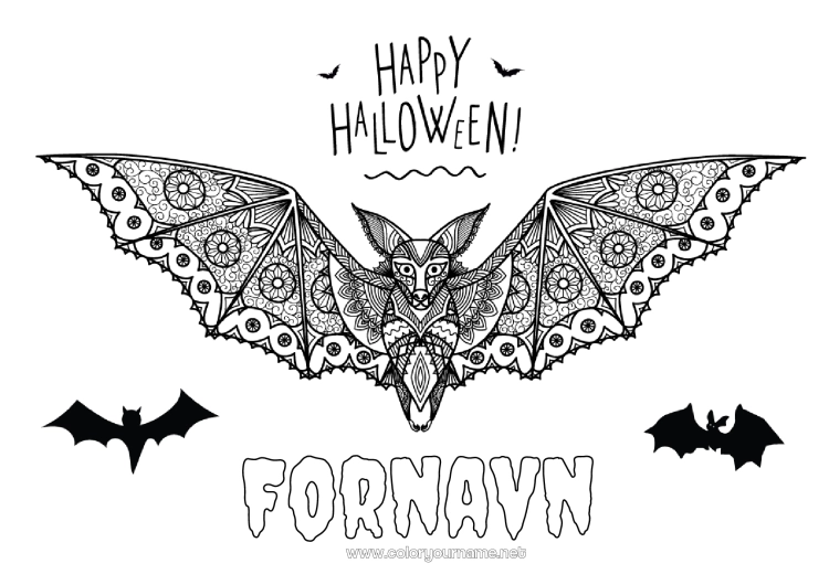 Fargeleggingssiden til utskrift Flaggermus Halloween Mandala Fugler og flygende pattedyr Påmelding