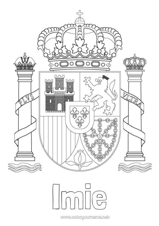 Kolorowanka do wydruku Geografia Hiszpania Flaga Symbole Kraj