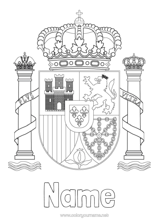 Colouring page to print Geography Spain Flag Symbols Country