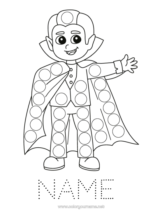 Colouring page to print Vampire Halloween Children's Activities Carnival Spot Markers Easy Colouring Pages