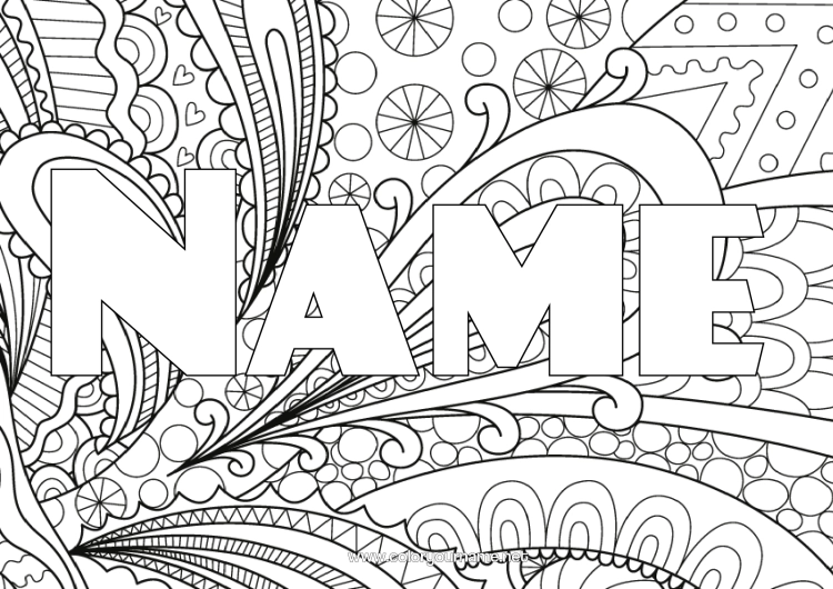 Colouring page to print Decorated Name Complex Colouring Pages Zentangle Decorative Background