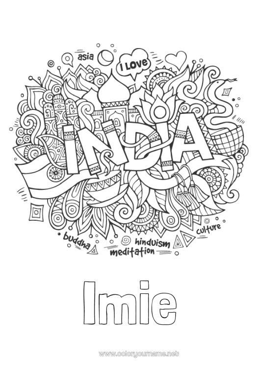 Kolorowanka do wydruku Mandala Geografia Symbole Kraj Indie