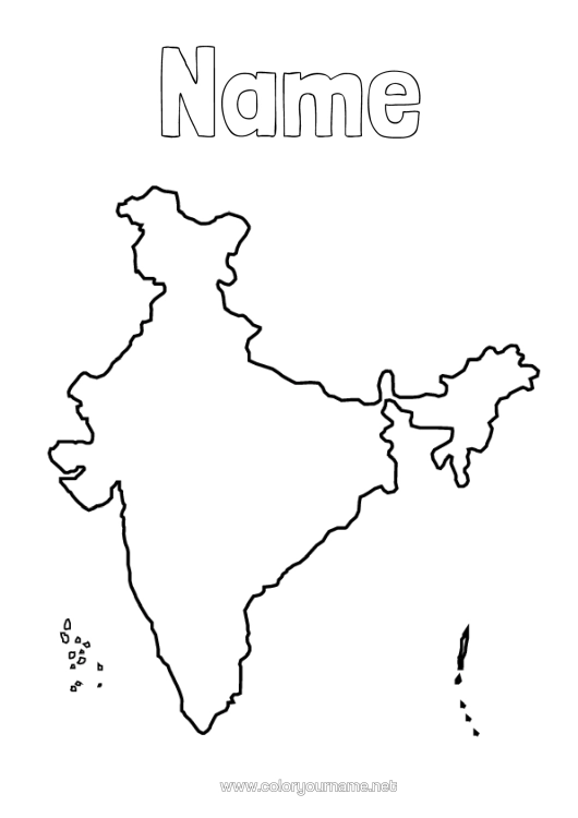 Colouring page to print Geography Country Map Of Countries India