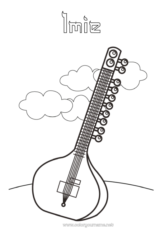 Kolorowanka do wydruku Muzyka Święto Muzyki Gitara Instrumenty muzyczne Indie