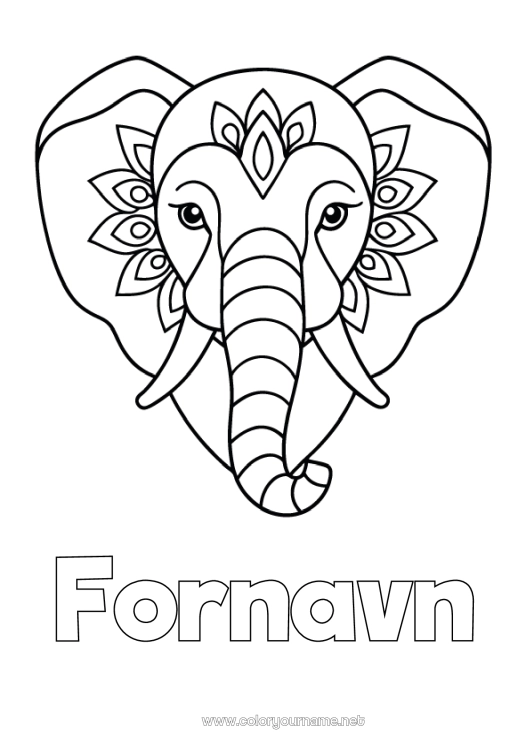 Farvelægningssiden til udskrivning Elefant Dyr Nem farvelægning Afrikanske vilde dyr Indien