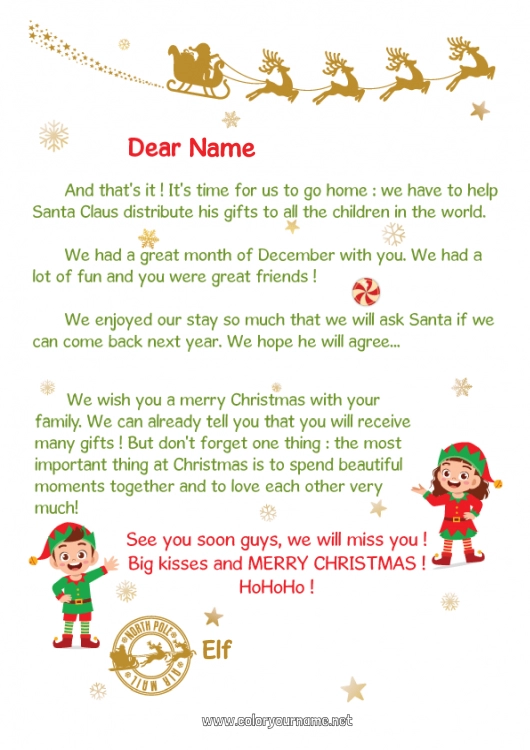 Coloring page to print Christmas elves Letters from prankster elves Elf Departure Letter