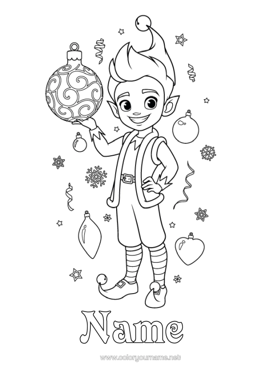 Colouring page to print Christmas Elves Christmas Bauble Elf Colouring Pages