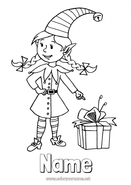 Coloring page to print Gifts Christmas elves Christmas