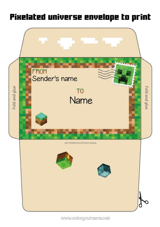 Colouring page to print Birthday Print Envelope Video Game