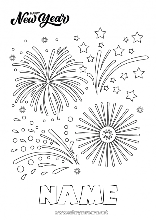 Coloring page to print Happy new year Firework 