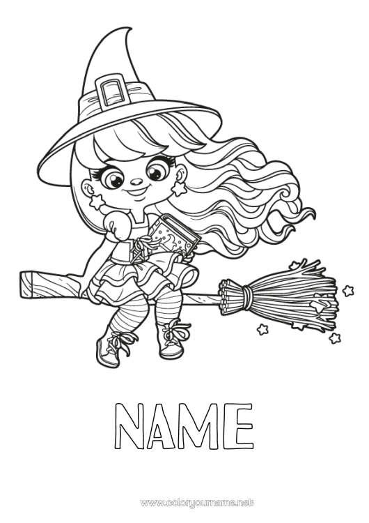 Colouring page to print Broom Witch Halloween