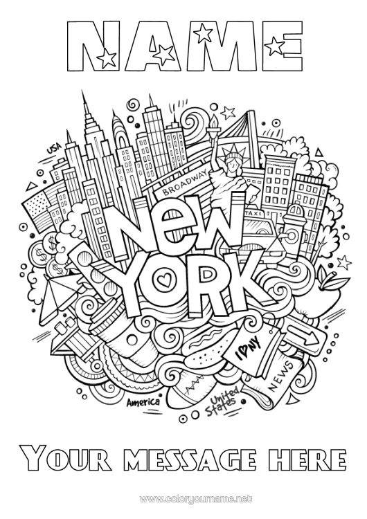 Colouring page to print Mandala United States Of America Statue Of Liberty New York Symbols Monument