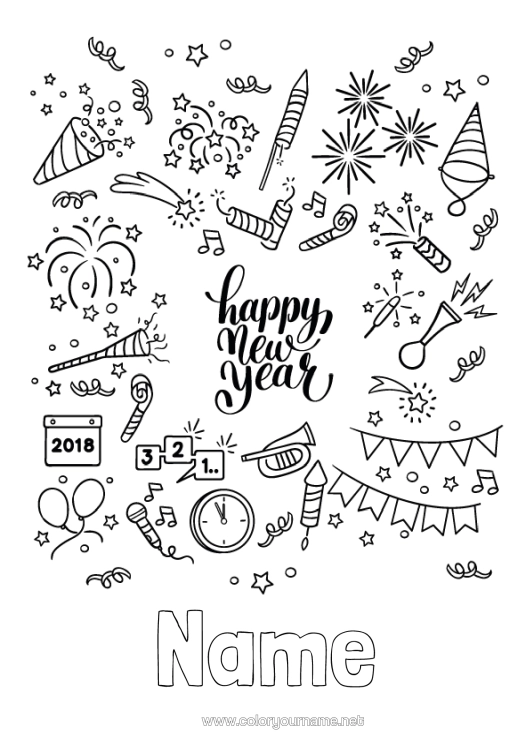 Colouring page to print Happy New Year "Happy New Year"