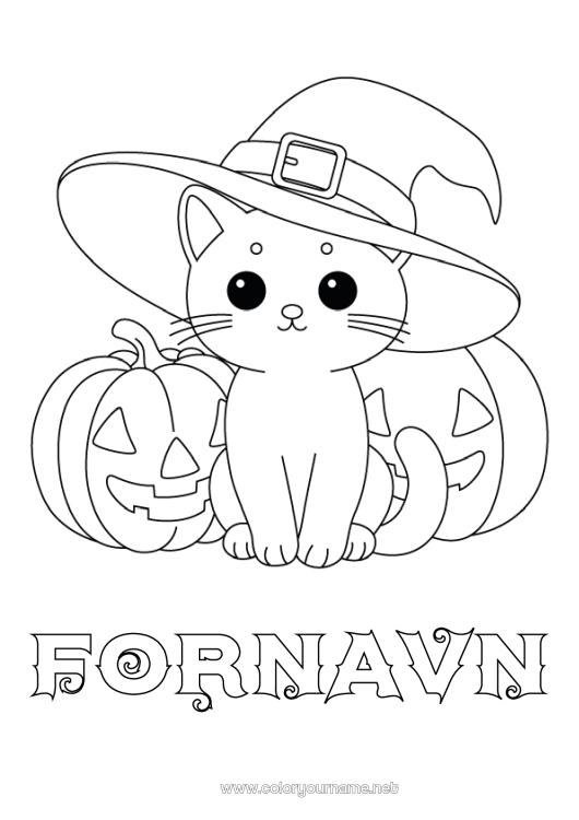 Fargeleggingssiden til utskrift Gresskar Søt Katt Søt Jack O'Lantern Hatt Hunder og katter