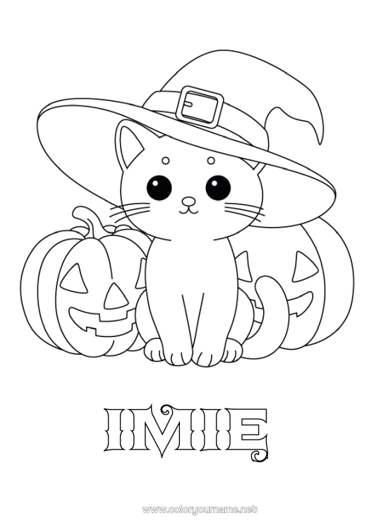 Kolorowanka do wydruku Dynia Słodki Kot Uroczy Jack O'Lantern Kapelusz Psy i koty