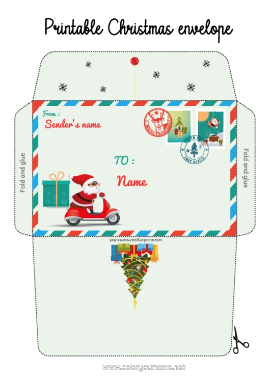 Colouring page to print Father Christmas Christmas Envelope Fir Tree Print Envelope Christmas Envelope