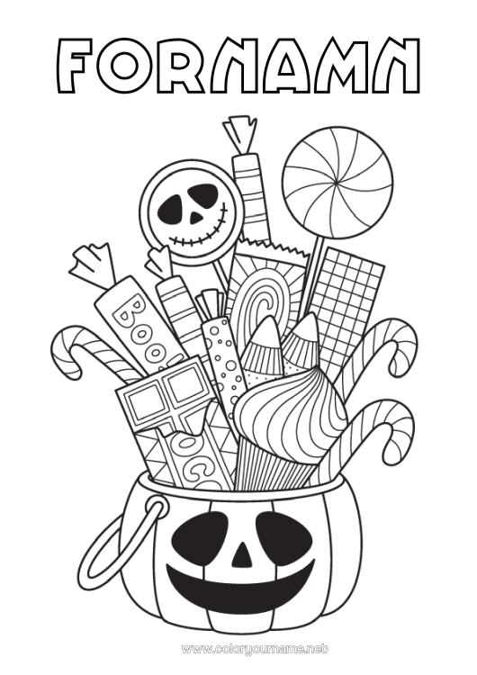 Färgläggningssida att skriva ut Godis Ett godis eller ett spratt? Halloween Gottigheter, sötsaker Slickepinne