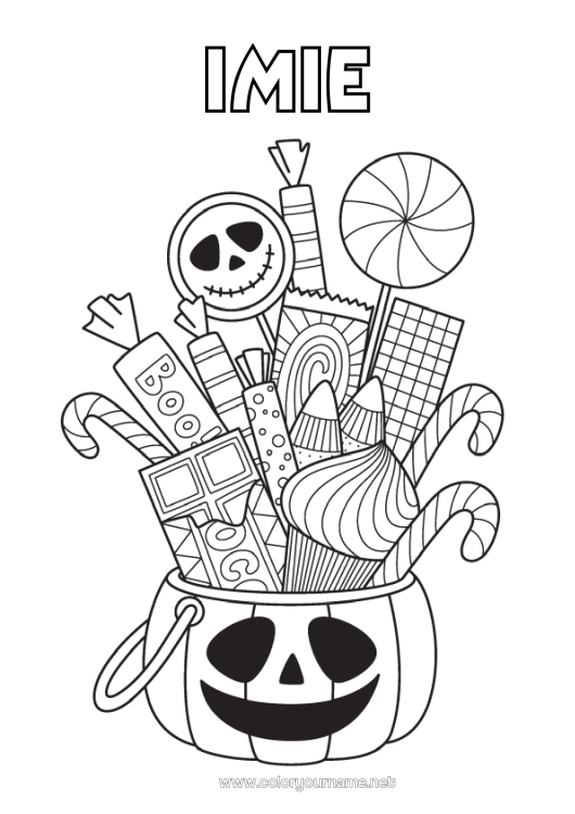 Kolorowanka do wydruku Cukierki Cukierek albo psikus? Halloween Słodkości, łakocie Słodka laska