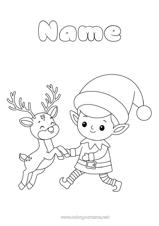 Colouring page to print Reindeer Christmas Elves Elf Colouring Pages Animal Forest Animals