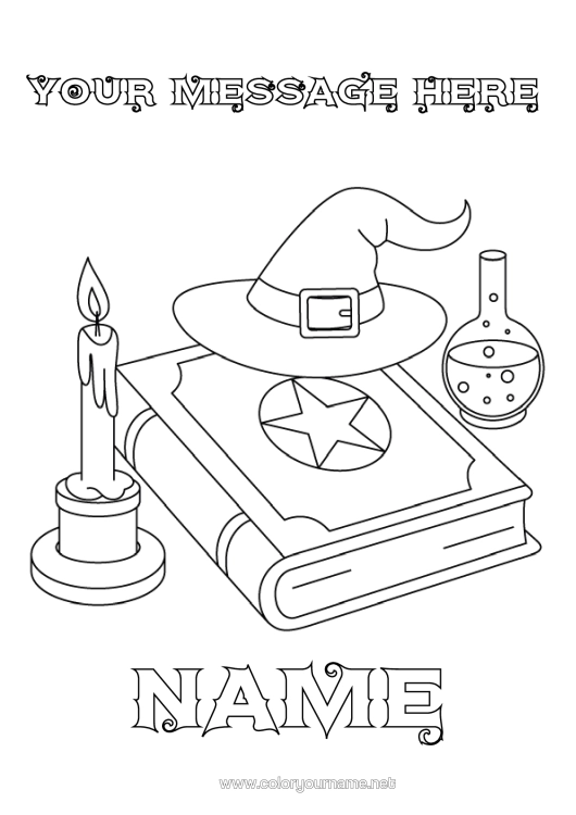 Colouring page to print Witch Halloween Book Reading Magician
