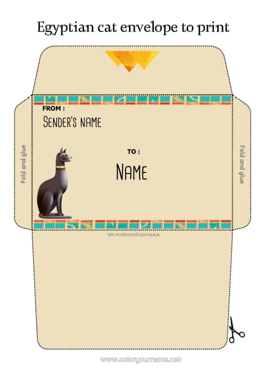 Colouring page to print Cat Animal Envelope Egypt Dogs And Cats Mischievous Elf's Journey Envelope For The Christmas Trickster Elf's Mail