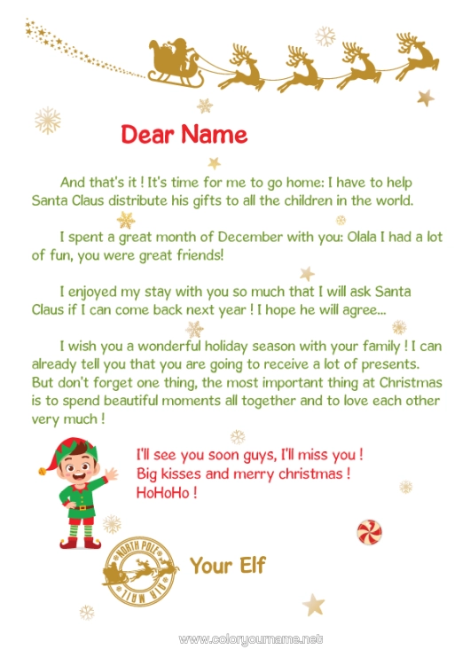 Colouring page to print Christmas Elves Letters From Mischievous Elves Departure Letter, Goodbye Elf