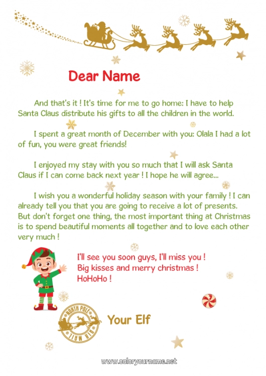 Coloring page to print Christmas elves Letters from prankster elves Elf Departure Letter