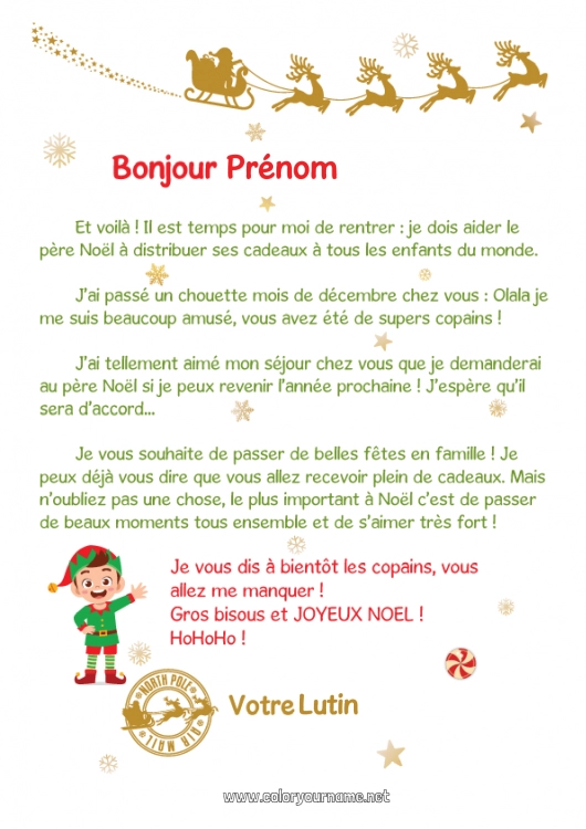 Coloriage à imprimer Lutins de Noël Lettres de lutins farceurs Lettre de départ, aurevoir lutin