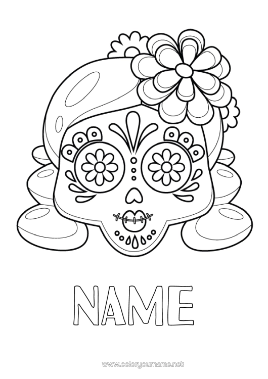 Colouring page to print Skull Day Of The Dead Catrina Calaveras, Skulls