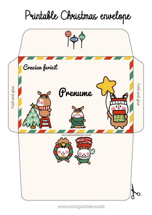 Pagină de colorat de imprimat Crăciun Drăguț Decorațiuni de Crăciun Coroana de Crăciun Plic Brad Plic de imprimat Plic de Crăciun