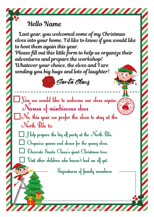 Colouring page to print Letters From Mischievous Elves Letter From The Elf