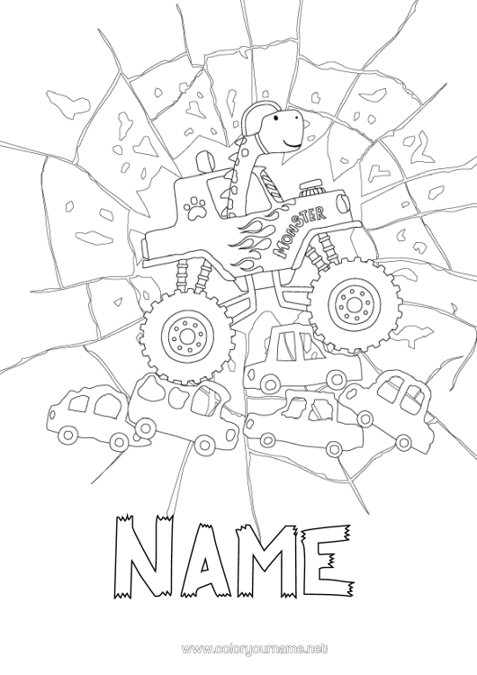 Colouring page to print Dinosaurs Vehicles Car Cars, Vans And Motorhomes Race Cars And Circuits Other Vehicles Monster Truck
