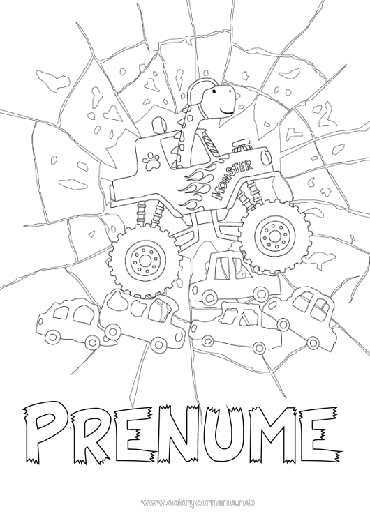 Pagină de colorat de imprimat Dinozauri Vehicule Mașină Mașini, furgonete și autorulote Vehicule de curse și circuite Alte vehicule Camion monstruo