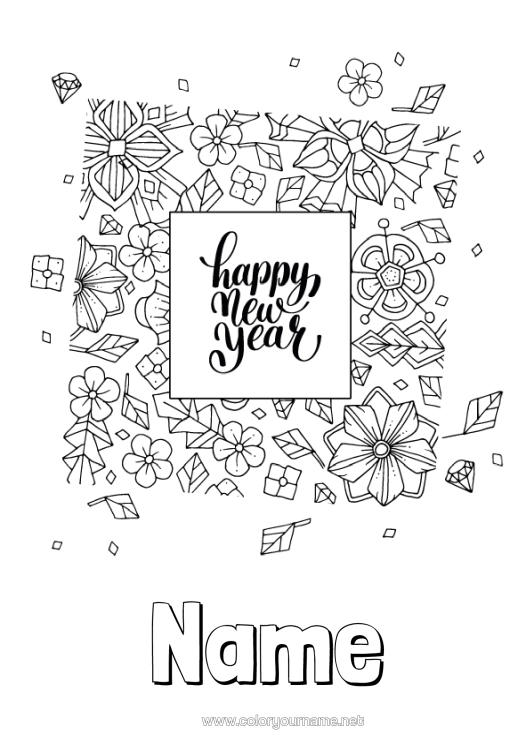 Colouring page to print Happy New Year "Happy New Year"