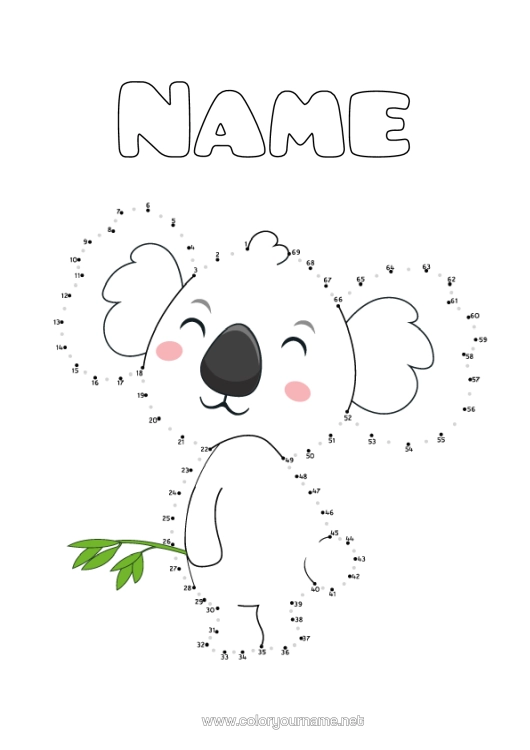 Colouring page to print Figure Children's Activities Animal Connecting Points Koala Easy Colouring Pages Other Animals Of The World Connect The Numbers Animals Of Australia