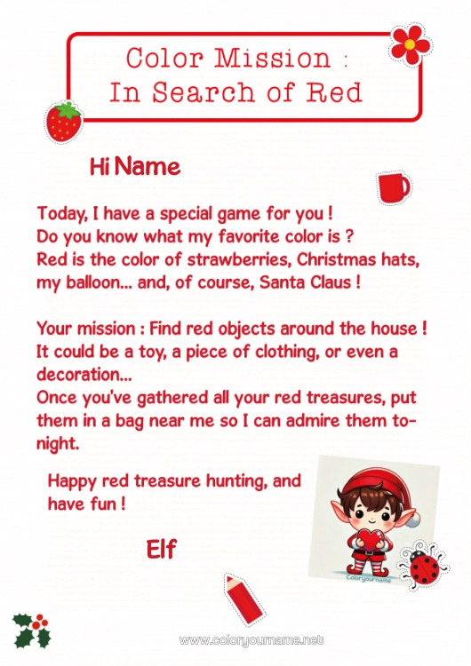 Colouring page to print Christmas Elf's Mission Children's Activities Search And Find
