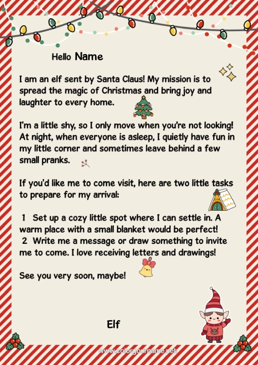 Colouring page to print Letters From Mischievous Elves Letter From The Elf