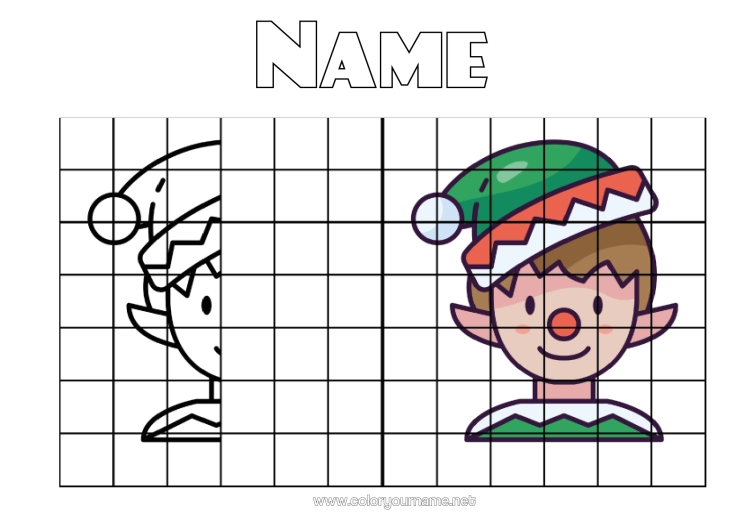 Colouring page to print Christmas Elves Children's Activities Symmetry