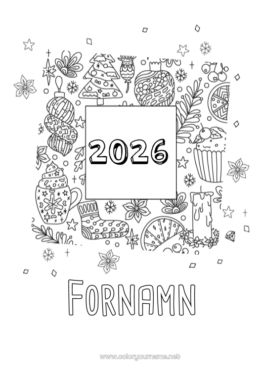 Färgläggningssida att skriva ut 2023 Gott nytt år 2025 Anpassningsbar år Ramar