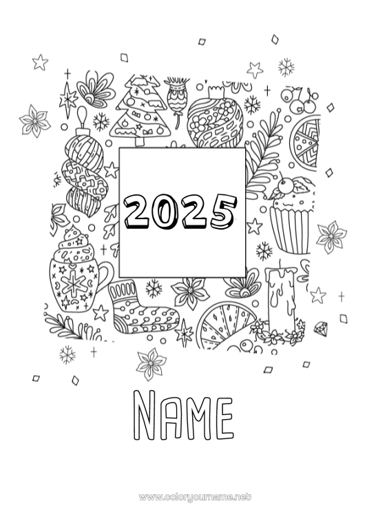 Coloring page to print 2023 Happy new year