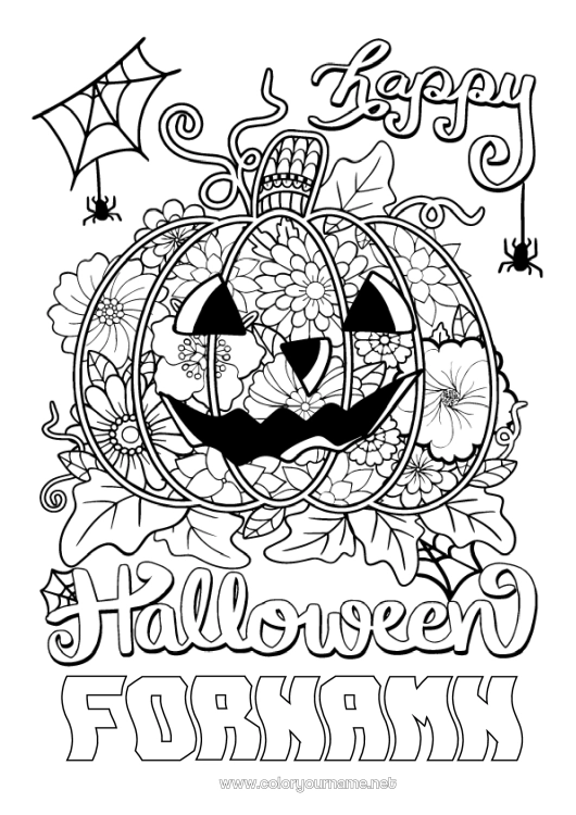 Färgläggningssida att skriva ut Pumpa Blommor Halloween Anmälan 
