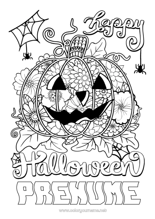 Pagină de colorat de imprimat Dovleac Flori Halloween Înscriere