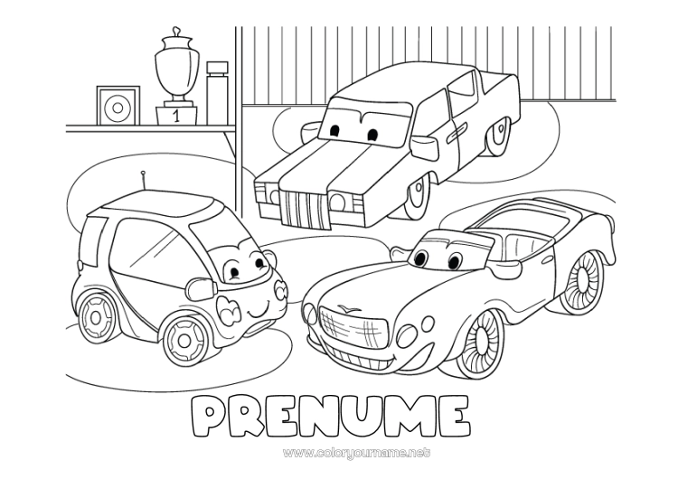 Pagină de colorat de imprimat Vehicule Mașină Mașini, furgonete și autorulote Desen animat Vehicule personaje