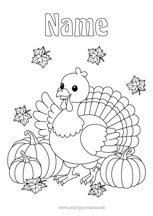 Colouring page to print Pumpkin Thanksgiving Turkey Animal Farm Animals Thanksgiving Turkey
